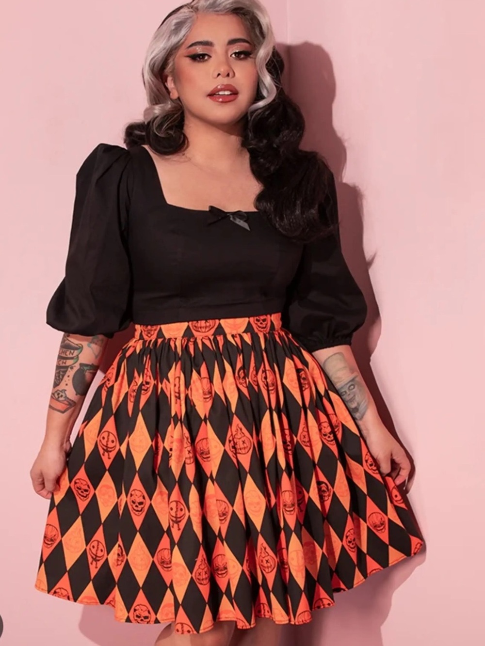 Vixen by Micheline Pitt Trick R Treat Halloween Harlequin Skater Skirt Size 2XL